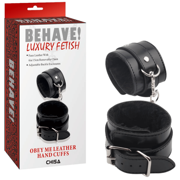 Obey Me Leather Hand Cuffs (Black)-CN-632185552